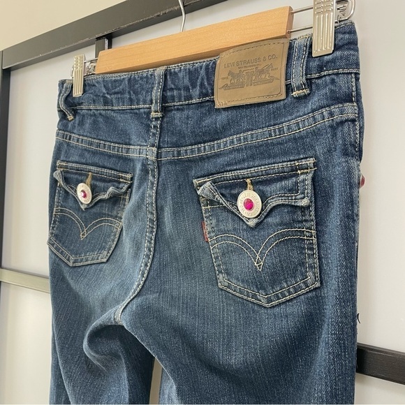 [12] Girls Levi’s Funky Fuchsia Pink Bejewelled Diamond Flare Leg Blue Jeans - Picture 7 of 11
